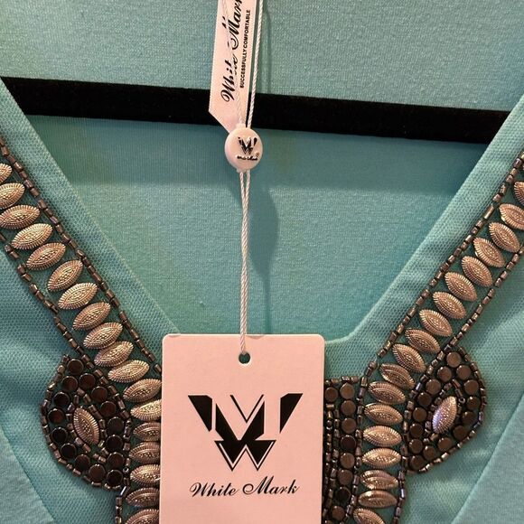 White Mark Womens V Neck Short Sleeve Tunic Top mint Women's Top - Picture 7 of 14